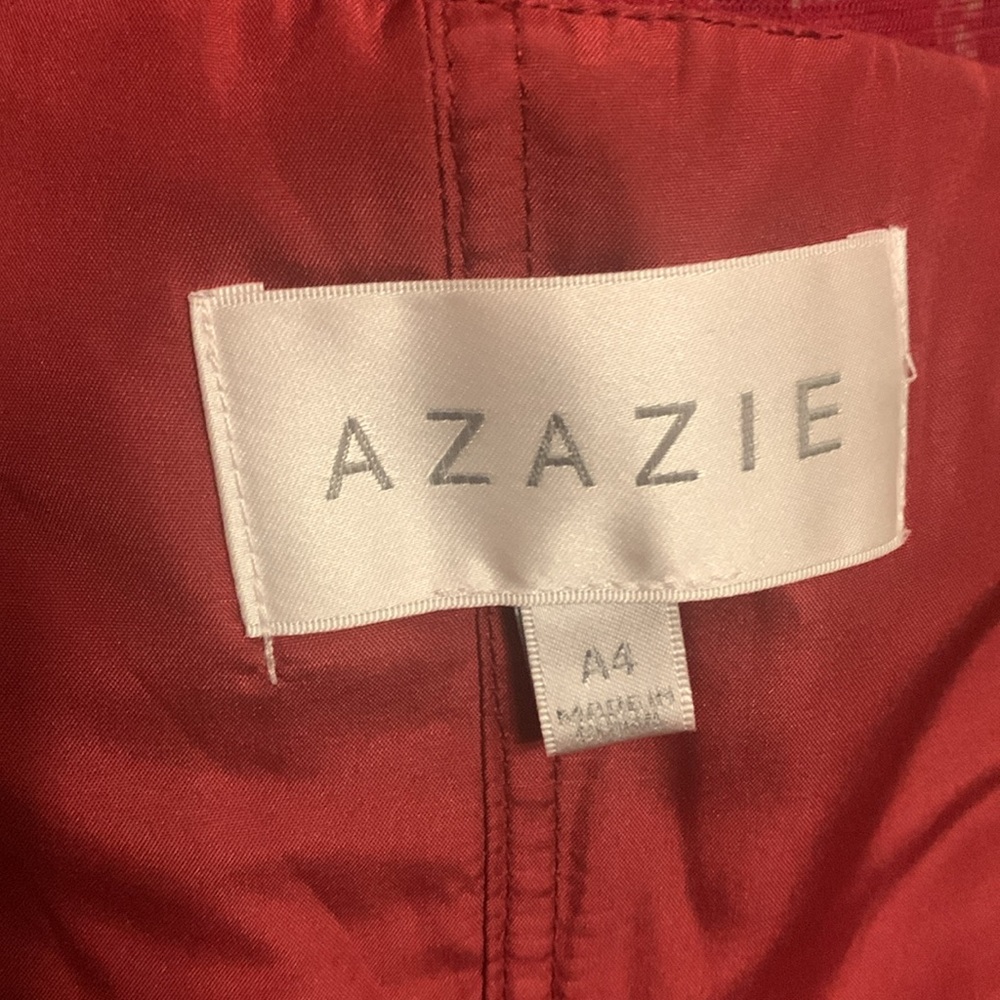 Burgundy High Neck Line Chiffon Bridesmaid Dress Azazie Keyhole Back w/ pockets - Picture 4 of 7
